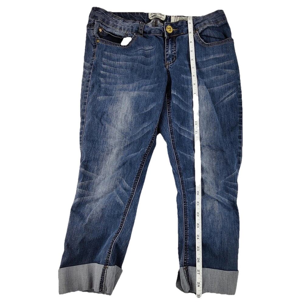 Indigo Rein Capri Jeans Juniors 11 Blue Medium Wash Distressed Cuffed 32x20 - Picture 5 of 9